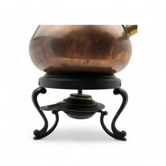 Vintage Copper Fondue Pot with Brass Accents and Stand - Made in Italy - Picture 7 of 16